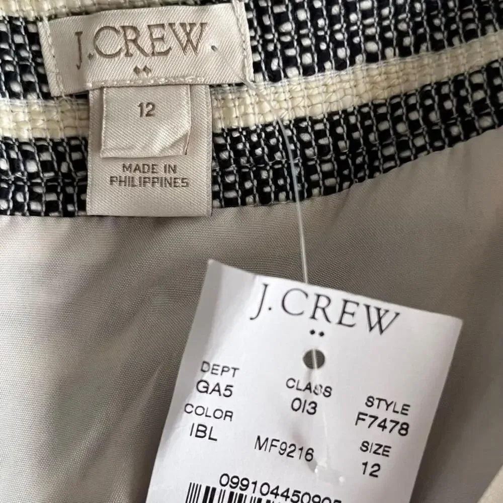 J. Crew Black Cream Tweed Striped Skirt Size 12 NWT